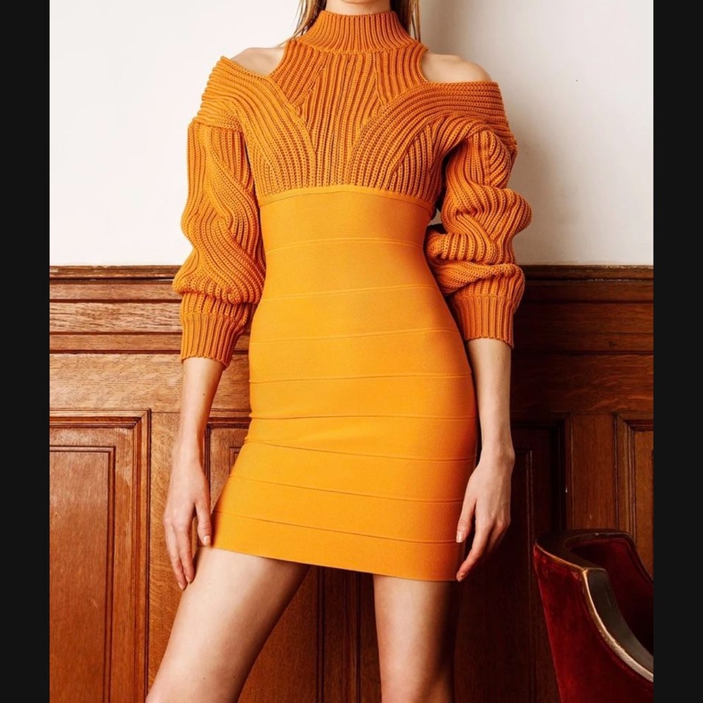 Elegant Orange Knit Dress